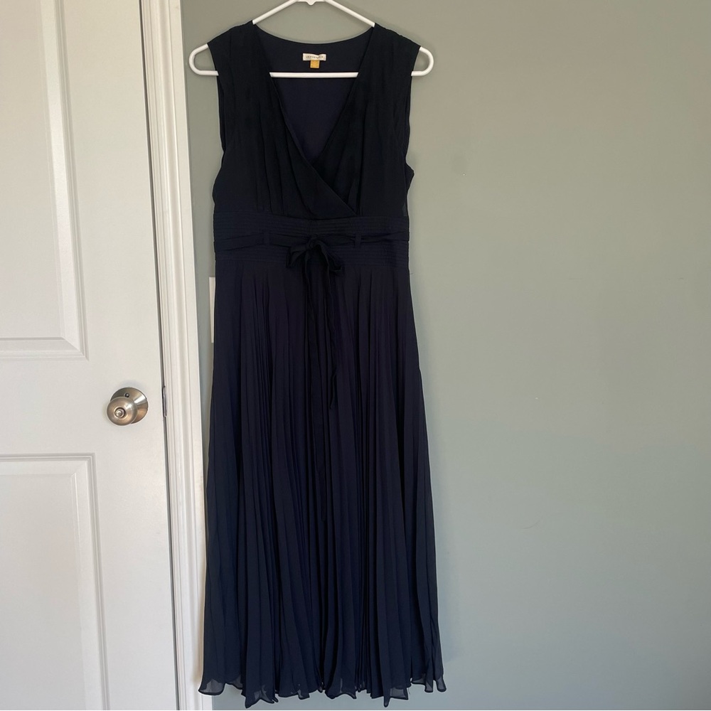 Anthropologie Leifsdottir Navy Merle Silk Pleated Midi Dress - Picture 3 of 12